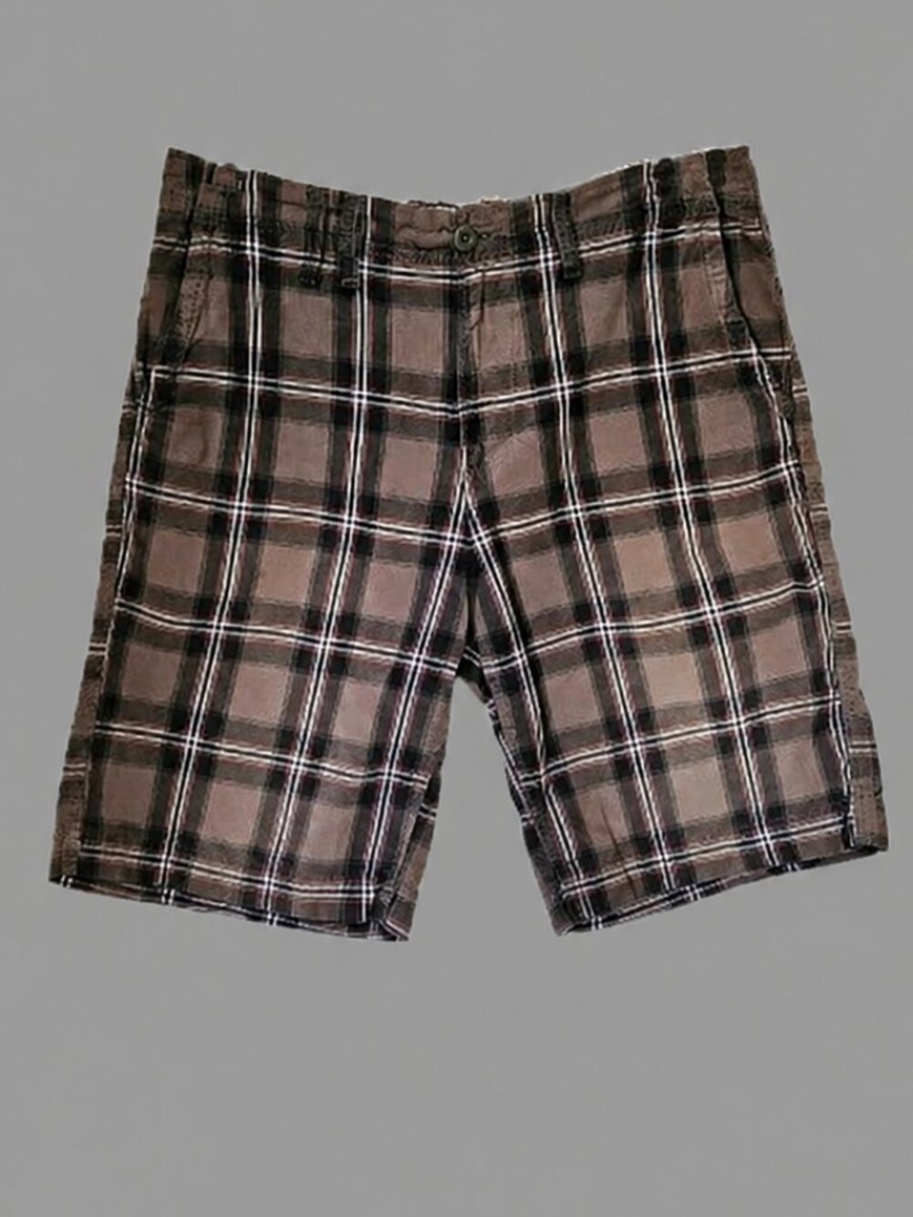 Urban Pipeline Mens Brown/Dk Blue Plaid Flat Front Casual Shorts - Size 34